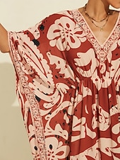 abordables Robes de vacances-caftan midi en mousseline à imprimé cachemire bohème et col en V