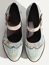 preiswerte 1930er Jahre-Damen Absätze Pumpen Handgefertigte Schuhe Vintage-Schuhe Hochzeit Party Farbblock Konischer Absatz Runde Zehe Elegant Vintage Leder Schnalle Hellblau
