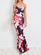 preiswerte abendkleider-Damen Freizeitkleid Etuikleid Unterkleid Blumen rückenfrei Print Rollkragen langes Kleid Maxikleid sexy Urlaub ärmellos Sommer