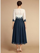 olcso Padlóhossz-A-vonal Anya Ruha Esküvői Vendég Elegáns Vintage Ékkő Nyak Tea Hosszú Sifon Csipke Fél Ujjú Csipke Díszítéssel Szín Blokk ingyenes egyedi méretű