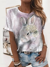 Women's Bunny Rose Crown T-shirt Blue Floral Crew Neck Stretch Casual Everyday Spring Summer Wear Multiple Sizes 9