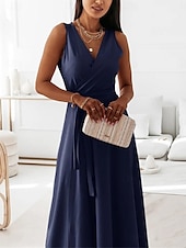 cheap Formal Dresses-Women&#039;s Casual Dress Long Dress Maxi Dress Lace up Date Vacation Streetwear Maxi V Neck Sleeveless Pink Wine Red Color