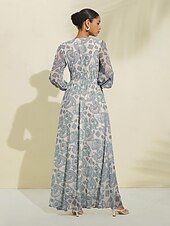 levne Květinové šaty-šifon svatební host paisley print elastický pas maxi šaty
