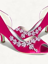 cheap Bridesmaid-Women's Wedding Shoes Bling Bling Sparkling Shoes Bridal Shoes Rhinestone Kitten Heel Peep Toe Elegant Satin Loafer Silver White Ivory