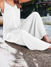 olcso nyaralás jumpsuit-Női Szabályos Jumpsuitek Utcai sikk Tömör szín Ujjatlan V-alakú Nyitott hátú Utca Napi Normál Fekete Fehér Bor Nyár