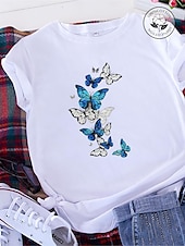 billige Dyrene tee-Dame T skjorte Sommerfugl Grunnleggende Kortermet T-skjorte Rund hals Vanlige topper Hjem Daglig Stevnemøte Trykt mønster Grunnleggende Svart Hvit Mørk Rosa Blå Sommer