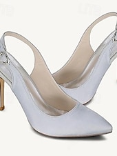 billige Bryllupsgjest-Dame bryllup sko Slingback Brudesko Spenne Stiletthæl Spisstå Basispumps Sateng Hvit Krystall Sølv