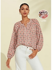 economico Bluse e camicie-camicetta casual con maniche a sbuffo geometriche