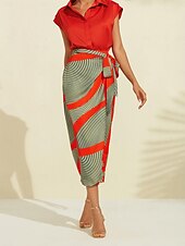 economico gonna da donna-gonna midi in vita elasticizzata color block in raso