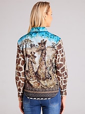 economico Animali Tops-Camicia da donna Marrone Animale Giraffa Bottoni Stampa Maniche Lunghe Quotidiano Weekend Camicia Base Collo Regolare S
