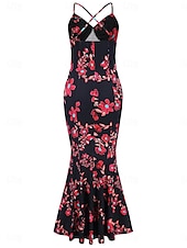 preiswerte abendkleider-Damen Freizeitkleid Etuikleid Unterkleid Blumen rückenfrei Print Rollkragen langes Kleid Maxikleid sexy Urlaub ärmellos Sommer