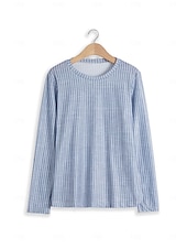 preiswerte Streifen- und geometrisches T-Shirt-Damen T Shirt Gestreift Basic Langarm Rundhalsausschnitt Normale Oberteile Täglich Wochenende Bedruckt Rosa Blau Grün Grau Herbst Winter