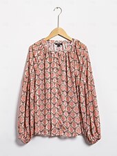 economico Bluse e camicie-camicetta casual con maniche a sbuffo geometriche