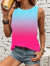 ieftine Bluze &amp; Camisole Damă-Camisole pentru femei top vest imprimeu stilat ombre fără mâneci guler rotund vacanță casual roz albastru deschis khaki curcubeu vară