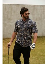 cheap Men's Golf Clothing-Men's Golf Polo Shirt Brown Short Sleeve Sun Protection Top Leaf Golf Attire Clothes Outfits Wear Apparel