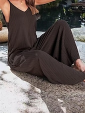 olcso nyaralás jumpsuit-Női Szabályos Jumpsuitek Utcai sikk Tömör szín Ujjatlan V-alakú Nyitott hátú Utca Napi Normál Fekete Fehér Bor Nyár