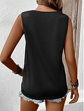 billiga Damlinnen och blusar-Damers Spaghetti Tank Top Västs Semester Tropisk Mode Bokstavstryck Ärmlös Regelbundna Toppar Crew Neck Avslappnad Svart Grå Sommar