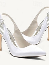 billige Bryllupsgjest-Dame bryllup sko Slingback Brudesko Spenne Stiletthæl Spisstå Basispumps Sateng Hvit Krystall Sølv