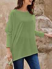 cheap Plain tee-T shirt Tee Women&#039;s Darkblue Black White Solid / Plain Color Patchwork Irregular Hem Street Date Daily Classic Round Neck Regular Fit S