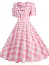 levne Šaty-Retro 50. léta Rockabilly Ke kolenům Šaty Houpací šaty Flare šaty Kostkovaný Vzor gingham Puntíkované Dámské Karneval Plesová maškaráda Dovolená Na den Retro tematická párty Dospělí Šaty Jaro léto