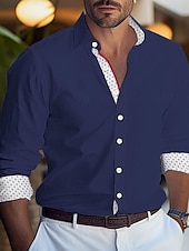 preiswerte Herrenhemd zum Knöpfen-Herren Hemd Knopfhemd Lässiges Hemd Schwarz Weiß Dunkelblau Leicht Blau Langarm Farbblock Kargen Täglich Urlaub Patchwork Bekleidung Modisch Brautkleider schlicht Komfortabel