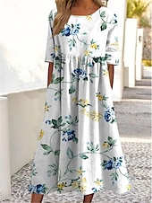 ieftine Rochii casual florale-rochie maxi dama imprimeu floral maneca scurta decolteu albastru deschis casual elegant primavara vara petrecere in gradina imbracaminte de plaja imbracaminte marime