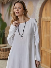 abordables Robes-Femmes Noir Blanche Rouge Été Printemps Automne Robe Maxi Robes inspirées du lin Robe Blanche Robe Décontractée Basique Occasionnel Quotidien Fête Coupe Ample Couleur Unie Col Bateau