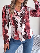 voordelige Dames grafische tops-dames overhemd blouse mode abstract knopen print lange mouw normale tops overhemd kraag casual geel rood blauw paars groen lente&amp;amp;  val