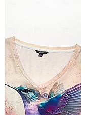 billige Dyrene tee-kvinners t-skjorte mote blomsterprint kortermede vanlige topper v-hals ferie helg lilla beige sommer