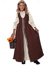 levne Šaty-Retro Středověké Renesanční Šaty Ren Faire Viking irština Barevné bloky Dívčí Keltské předvečer Všech svatých Plesová maškaráda předvečer Všech svatých Večírek Dětské Šaty