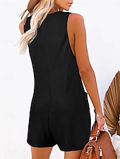 billiga Rompers-Dam Vanligt Jumpsuits Streetwear Ensfärgat Ärmlös V-hals Knappar Ficka Gata Dagligen Normal Svart Rodnande Rosa Vin Sommar