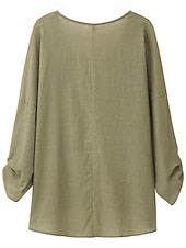 cheap Shirts-Women&#039;s Shirt Blouse Cotton Linen Shirts Solid Basic Long Sleeve V Neck Long Tops Casual Daily Black White Pink Army Green Blue Summer Spring