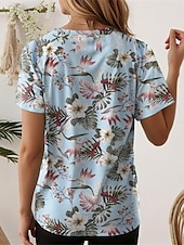 abordables T-shirt floral-t-shirt femme mode imprimé floral manches courtes hauts réguliers col rond quotidien week-end blanc jaune bleu violet été