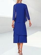abordables Con chaqueta-Vestido A Línea de Playa para la Madre de la Novia Elegante Cuello Joyero Longitud de Té Chifón Manga de 3/4 Envoltura Incluida con Fruncido 2025 tamaño personalizado gratis