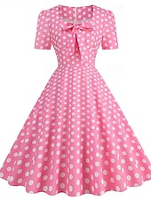 levne Šaty-Retro 50. léta Rockabilly Ke kolenům Šaty Houpací šaty Flare šaty Kostkovaný Vzor gingham Puntíkované Dámské Karneval Plesová maškaráda Dovolená Na den Retro tematická párty Dospělí Šaty Jaro léto