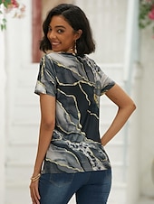 preiswerte Kunst &amp; Design T-Shirt-Damen T-Shirt Basic Print Kurzarm Regular Fit Oberteile V-Ausschnitt Casual Weekend Schwarz Lila