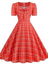 levne Šaty-Retro 50. léta Rockabilly Ke kolenům Šaty Houpací šaty Flare šaty Kostkovaný Vzor gingham Puntíkované Dámské Karneval Plesová maškaráda Dovolená Na den Retro tematická párty Dospělí Šaty Jaro léto