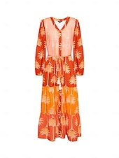 abordables robe décontractée imprimée-robe midi à fleurs et franges à col en V