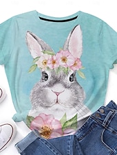 Women's Bunny Rose Crown T-shirt Blue Floral Crew Neck Stretch Casual Everyday Spring Summer Wear Multiple Sizes 13