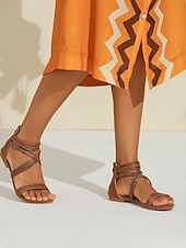 olcso Nyári szandálok-női boho strand fonott pántos lapos barna szandál | elegáns nyári kényelmes lábbeli
