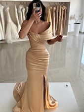 ieftine Rochii de Banchet-Rochii de bal sirena elegantă rochie formală rochie de bal lungime podea fără mâneci off shoulder satin cu fenta rochie de mascare