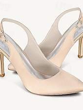 billige Bryllupsgjest-Dame bryllup sko Slingback Brudesko Spenne Stiletthæl Spisstå Basispumps Sateng Hvit Krystall Sølv