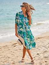 halpa Mekot-lehtikuvioinen paita lyhythihainen midi-mekko