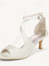 preiswerte Cocktail-Damen Hochzeitsschuhe Brautschuhe Schnalle Kätzchenabsatz Offene Spitze Minimalismus Satin Knöchelriemen Schwarz Weiß Elfenbein