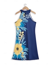 abordables Robes Floraux Imprimés-Femme Robe d&#039;été Robe à col licou Robe imprimée Actif Mode Vêtement de rue Extérieur Vacances du quotidien Standard Cachemire Sans Manches Dos nu Jaune Bleu Roi Bleu Bleu de minuit Eté Printemps
