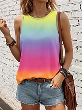 ieftine Bluze &amp; Camisole Damă-Camisole pentru femei top vest imprimeu stilat ombre fără mâneci guler rotund vacanță casual roz albastru deschis khaki curcubeu vară