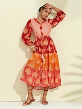 abordables robe décontractée imprimée-robe midi à fleurs et franges à col en V