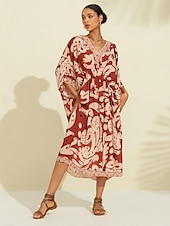 abordables Robes de vacances-caftan midi en mousseline à imprimé cachemire bohème et col en V