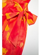 abordables Robe de cocktail-Robe mi-longue à basque pour femmes, tenue d&#039;invité de mariage, violet, orange, manches courtes, volants fleuris, cravate sur le devant, printemps &amp;amp; été asymétrique romantique s m l