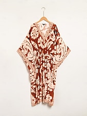 abordables Robes de vacances-caftan midi en mousseline à imprimé cachemire bohème et col en V